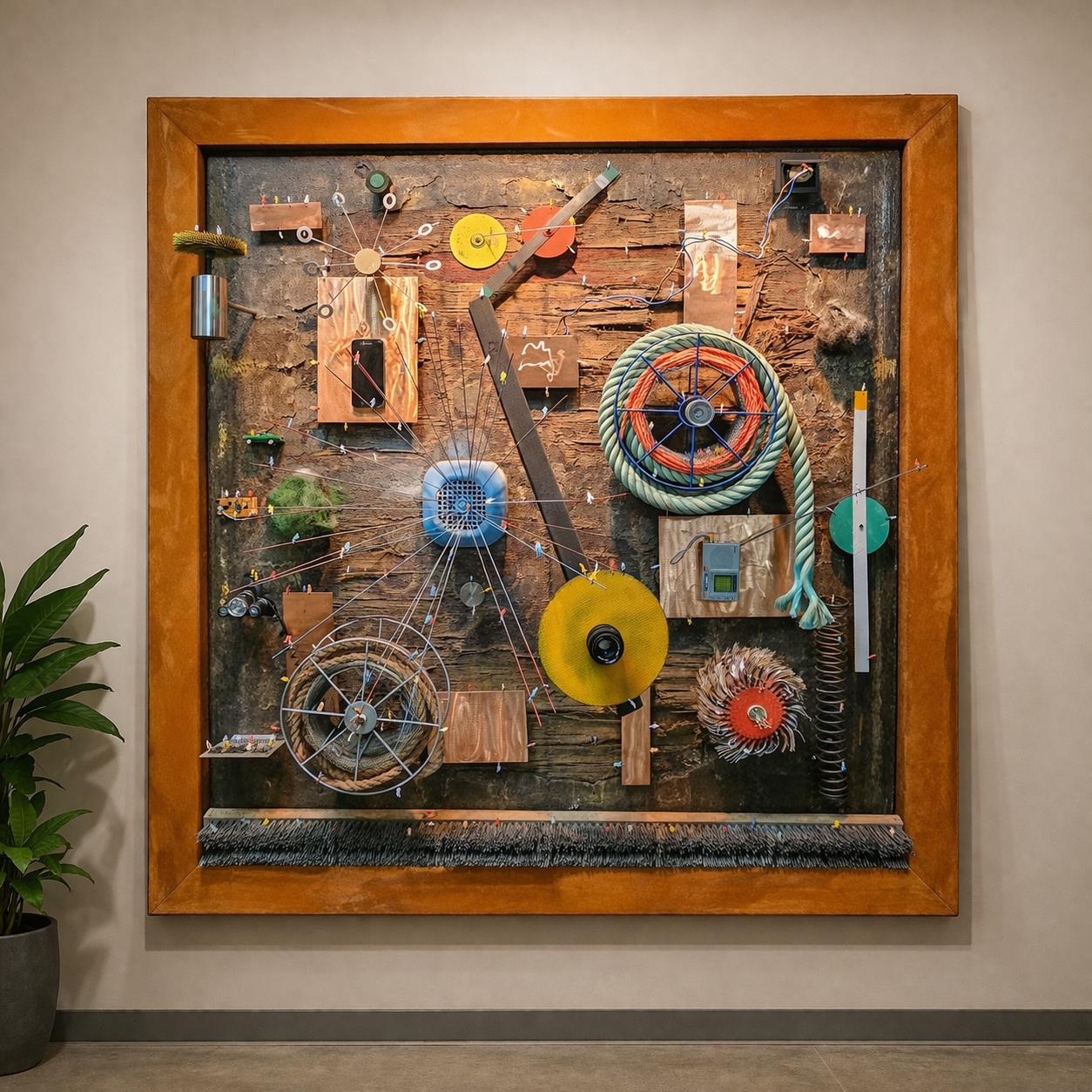 Large assemblage artwork by Peter Sprengers made from found and industrial objects
